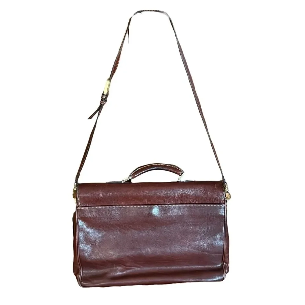 Cole Haan attache briefcase brown leather multi pocket double buckle 18